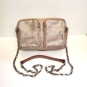 MZ Wallace Womens Petra Linen Chain Crossbody Bag Purse